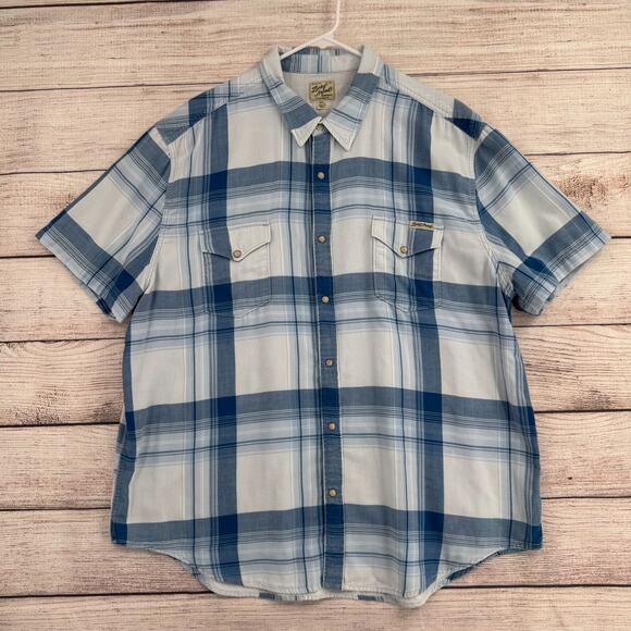 Lucky Brand Plaid Pearl Snap Western Shirt Men's Size XXL Blue - Picture 1 of 10